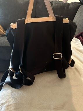 kate spade Black Nylon Backpack with Tan Leather Handles